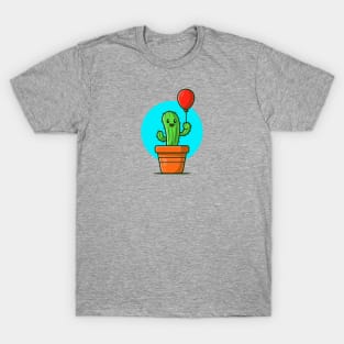 Happy Cactus Plant Holding Balloon Cartoon T-Shirt